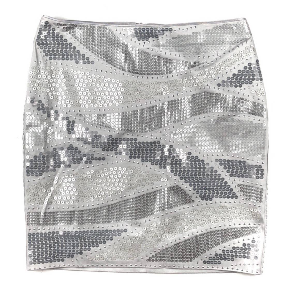 White House Black Market Whbm Sequin Silver Mini Skirt 8